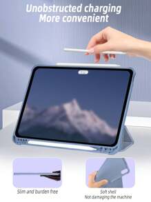 Solid Color Stylus Slot Protective Case Compatible With IPad Mini4/Mini5/Mini6/Mini7/Air/Air2/9.7/10.2/10.5/Air4/Air5/Pro11-Inch/10th Gen/Air 11-Inch(M2)-2024/Air 13-Inch(M2)-2024/Pro11-Inch(M4)-2024/Pro13-Inch(M4)-2024/IPad Air 13(M3 2025)/IPad Air 11-Inch (M3) 2025/IPad (A16) 11 Inch 11th Generation 2025 Models - Blue - View 9