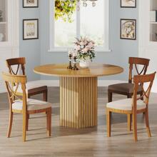 LITTLE TREE 47 Inch Round Dining Table, Wood Dinner Table Kitchen Table For Dining Room, 4 People Dining Room Table With Heavy Duty Pedestal Base Circle Oak Tabletop For Kitchen Living Room, Light Brown - Nâu nhạt - Xem 2