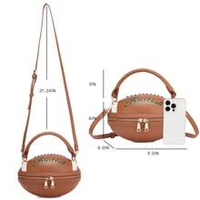 Football Shaped Crossbody Handbag - Unique Sports-Themed Purse With Adjustable Strap - Brown - View 4