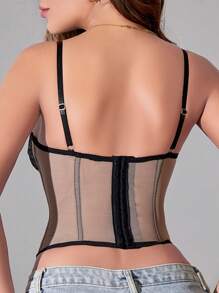 Áo lót ren gợi cảm, áo croptop nữ kiểu dáng gợi cảm, thích hợp mặc đi club hoặc dự tiệc, có cúc cài, phù hợp cho lễ Halloween. - Lạc đà - Xem 3