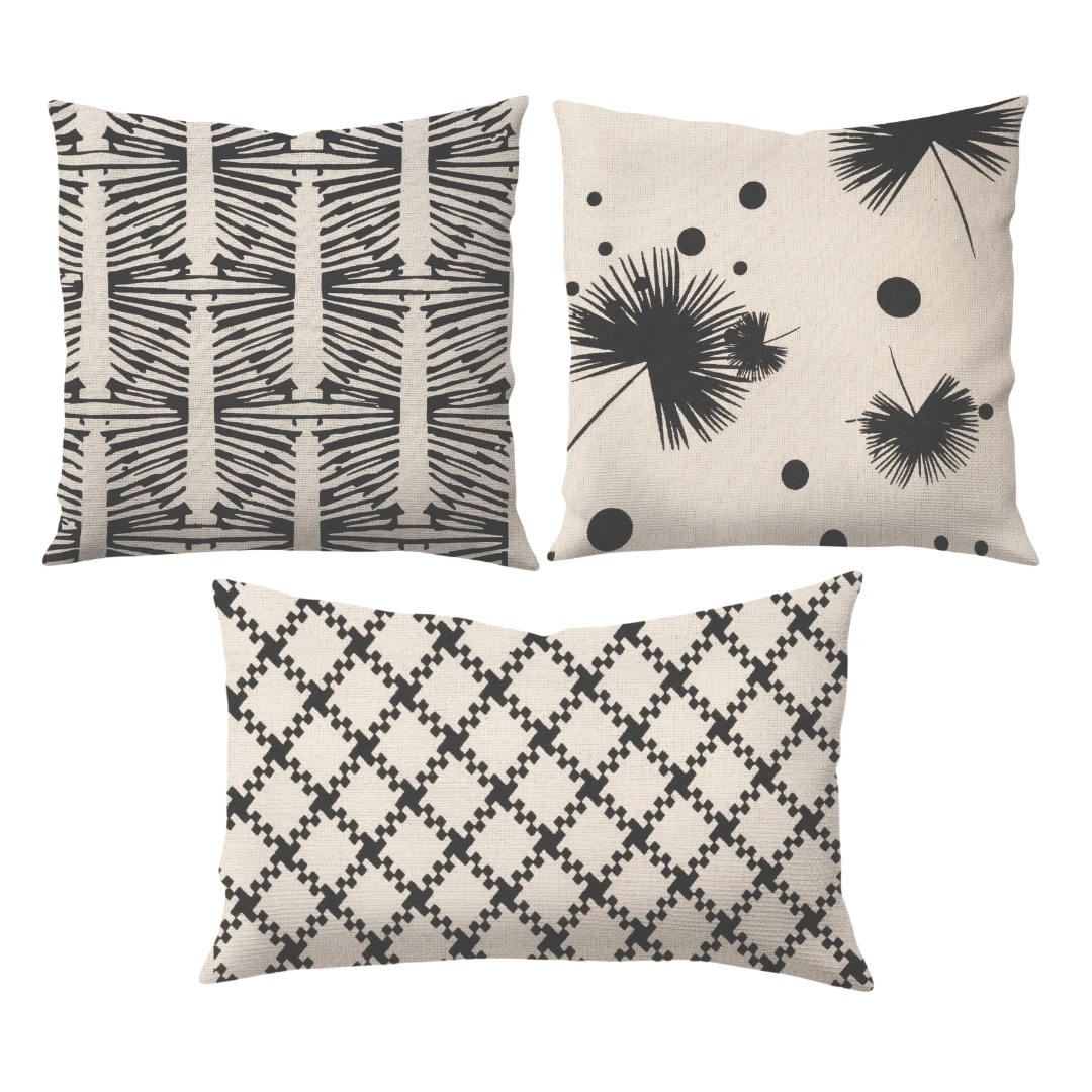 Square And Rectangular Cushion Cover Kit With Various Prints, 3 Pieces - ESTAMPA 13-23-03 - Xem 1