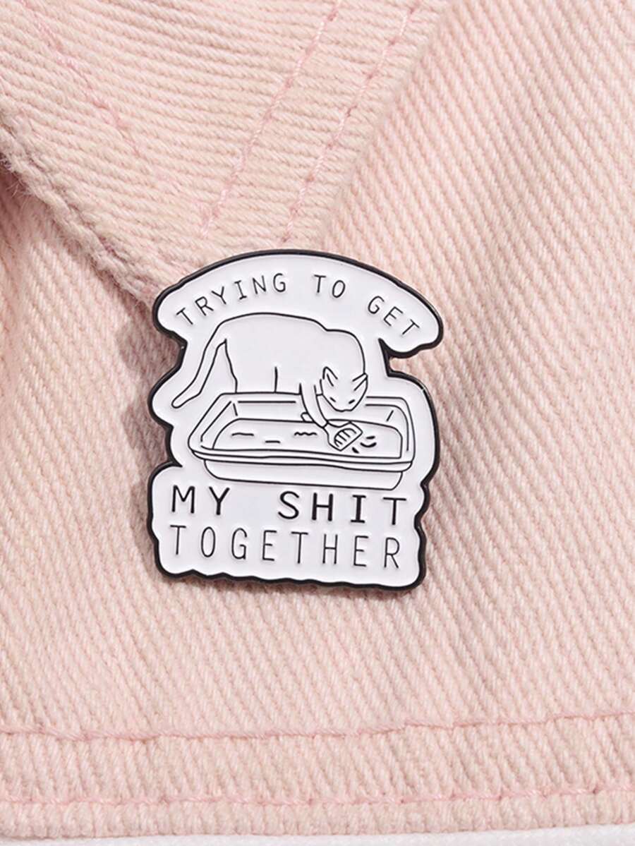 1 Stück Emaille Anstecknadel "Versuche mein Zeug zusammenzubekommen", witziges individuelles Katzentoilette Katzenhalter Ansteckpin, Abzeichen Schmuck Geschenke für Freunde - Weiss - Übersicht 1