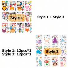 Set de 12/36 hojas con pegatinas para hacer un rompecabezas de caras de diferentes estilos con animales lindos que cambian, juego de pegatinas de rompecabezas divertido para una educación temprana, juguetes y regalos para niños, suministros de manualidades.