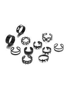 53pcs Elegant Geometric Vintage Heart, Butterfly, Faux Pearl, Crystal Rings Set, Fashion Accessory For Holiday, Party, Daily Wear - Black - View 7