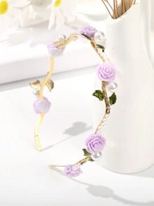 1 件玫瑰花仿珍珠头带，适合日常佩戴、发带、发箍、发饰头带 - 紫色 - 查看 3