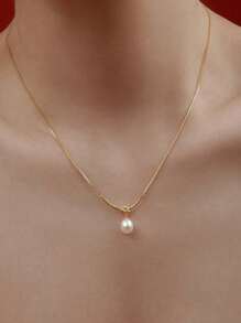 Colares de Pérola com Nó Delicado em Prata Esterlina 925, Gargantilha Fina de Corrente Pequena Elegante com Pérola em Forma de Gota Folheado a Ouro 14K, Joia Presente para Mulheres e Noivas