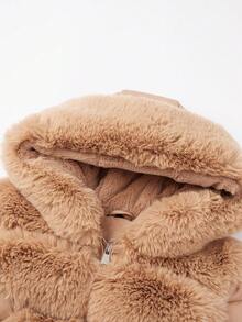 Áo khoác dài dày có mũ, viền lông giả thời trang nữ Giolshon - Áo khoác mùa đông ôm dáng sang trọng - Màu be - Xem 9