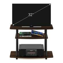 3-Tier TV Stand, Entertainment Center With Stainless Steel Tubes, No Tools Assembly, Fits Up To 32-Inch TVs, Black TV Stand, Modern Media Console For Living Room, Walnut/Black - 哥倫比亞胡桃木 - 查看 5