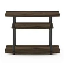 3-Tier TV Stand, Entertainment Center With Stainless Steel Tubes, No Tools Assembly, Fits Up To 32-Inch TVs, Black TV Stand, Modern Media Console For Living Room, Walnut/Black - 哥倫比亞胡桃木 - 查看 3