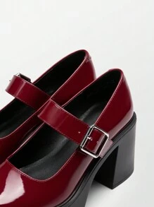 Women's High Chunky Platform Pumps Round Toe High Heel Mary Janes Party Prom Versatile School Style Shoes - Màu Đỏ Sâu - Xem 6