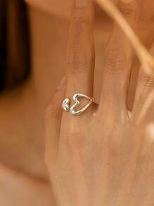 SYMFNY 1pc 925 Sterling Silver Hollow Heart-Shaped Ring, Minimalist Unique Design, Fashionable & Versatile Everyday Wear