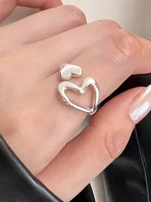SYMFNY 1pc 925 Sterling Silver Hollow Heart-Shaped Ring, Minimalist Unique Design, Fashionable & Versatile Everyday Wear