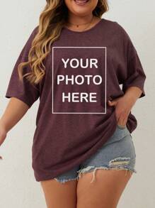 Camiseta personalizada de talla grande para mujer, sube la foto de tu amigo/familia/selfie/foto grupal/paisaje/mascota/logotipo, adecuada para Halloween, Navidad, cumpleaños, Día de San Valentín, Día del Padre, fiesta, aniversario, diseño personalizado - Burdeos - Ver 1