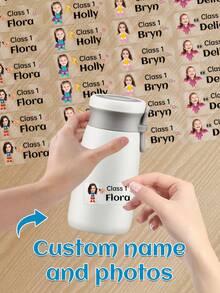 60 张定制照片个性化姓名贴纸，防水 PVC 标签，自定义图像类自粘标签贴纸，适用于学校用品、个人物品和服装、文具、水瓶、笔记本 - 耐用 PVC、学生学校文具、剪贴簿贴纸（6 种款式可供选择） - 彩色 - 查看 16