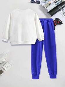 2PCS Tween Boy Basketball Print Outfits Sweatsuit Oversized Sweatshirt Lounge Sets Baggy Sweatpants Fall Fashion With Pockets