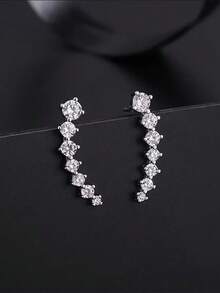 1 件 925 纯银几何方晶锆石耳钉，优雅时尚女士珠宝 - 銀色 - 查看 1
