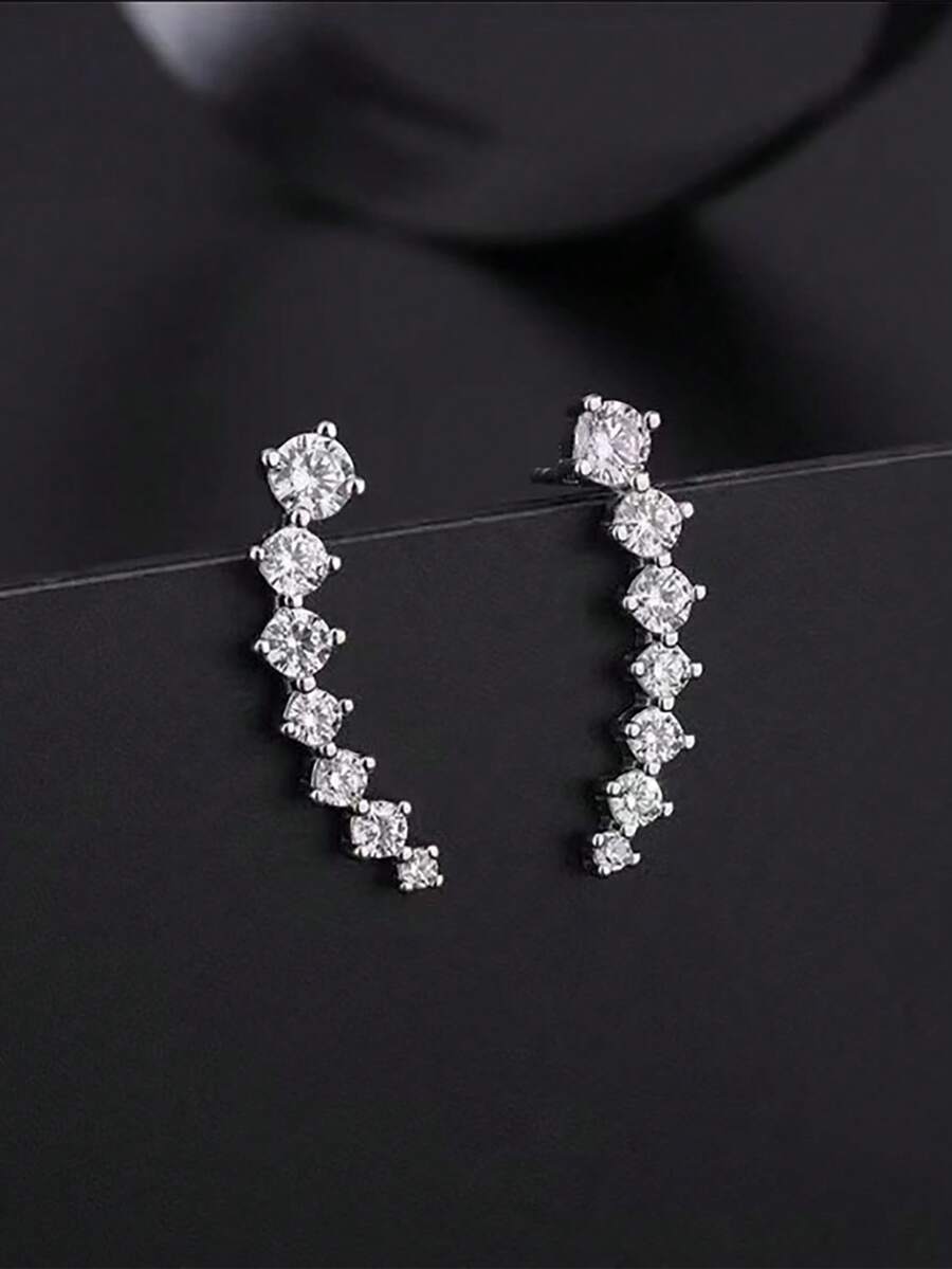 1 件 925 纯银几何方晶锆石耳钉，优雅时尚女士珠宝 - 銀色 - 查看 1