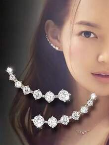 1 件 925 纯银几何方晶锆石耳钉，优雅时尚女士珠宝 - 銀色 - 查看 4