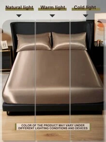 2/3件套缎面床上用品套装，包含床笠和枕套，柔软舒适，卧室床上用品；1件床垫保护套，含1/2个枕套；超柔软、轻盈透气；可机洗；适用于单人床、双人床、大号床、特大号床；通过Oeko-Tex认证 - 駝色 - 查看 7