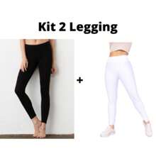 Kit 02 Women's Suplex Legging Pants Lisa Academia Empina Bumbum Fitness - White Black - View 3