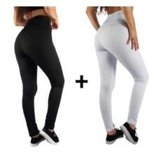 Kit 02 Women's Suplex Legging Pants Lisa Academia Empina Bumbum Fitness - White Black - View 2