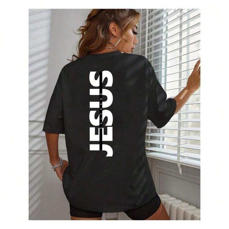 Christian T-Shirt Jesus T-Shirt Religion Vintage Street Blouse - 黑色 - 查看 2