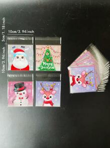 100 个彩色圣诞派对礼品包装 OPP 自封袋，可爱雪人、驯鹿、圣诞老人图案主题派对促销礼品装饰袋，圣诞节 - 彩色 - 查看 2