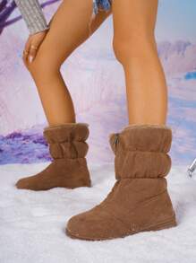 Women's New Snow Boots, Fashionable & Versatile Outdoor Boots With Plush Lining, Thick & Warm, Shaft Zip-Up, Slip-On, Lightweight & Comfortable With Anti-Slip Rubber Sole