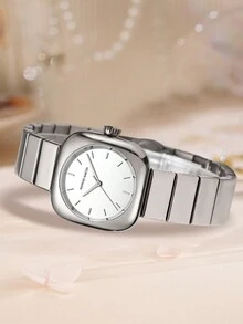 HANNAH MARTIN 方形石英腕表，时尚椭圆形不锈钢腕表，银色、黑色、玫瑰金色，简约风格，日本机芯，奢华珠宝腕表，适合休闲、正式场合 - 銀色 - 查看 3