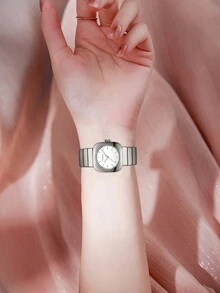 HANNAH MARTIN 方形石英腕表，时尚椭圆形不锈钢腕表，银色、黑色、玫瑰金色，简约风格，日本机芯，奢华珠宝腕表，适合休闲、正式场合 - 銀色 - 查看 6