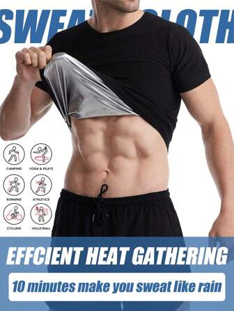 땀 흡수 기능이 있는 남성용 반팔 티셔츠 - 사우나, 운동, 몸매 관리용 - 허리 트레이닝, 체중 감량, 피트니스, 요가를 위한 압박 조끼 - 플러스 사이즈 타이트 티셔츠(PU코팅) - 복부 슬림화 거들, 허리 밸트를 위한 체육관 액세서리 - 복부 슬림화 코르셋용