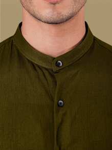 Men's Luxury Formal Shirt Short Sleeve Priest Collar Slim Fit Premium - 軍綠色 - 查看 4