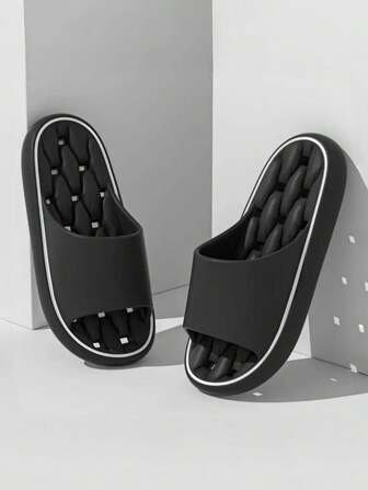 Chanclas planas para hombres de unicolor y suela suave, desgastadas, informales, de dedo abierto, de secado rápido, cómodas, antideslizantes para uso doméstico y en la ducha