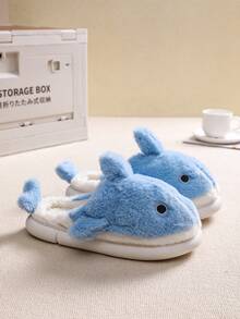 Dép nam Plush Shark, giày đi trong nhà ngoài trời ấm áp, đế dày chống trượt cho mùa đông - Màu xanh nhạt - Xem 2