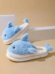 Dép nam Plush Shark, giày đi trong nhà ngoài trời ấm áp, đế dày chống trượt cho mùa đông - Màu xanh nhạt - Xem 9