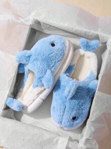 Dép nam Plush Shark, giày đi trong nhà ngoài trời ấm áp, đế dày chống trượt cho mùa đông - Màu xanh nhạt - Xem 5