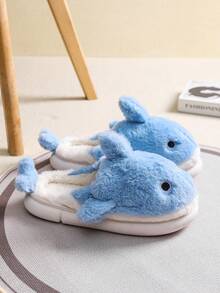 Dép nam Plush Shark, giày đi trong nhà ngoài trời ấm áp, đế dày chống trượt cho mùa đông - Màu xanh nhạt - Xem 3