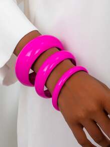 3 件时尚简约纯色圆形手镯套装女士黄金首饰 - 适合街头服饰、闪亮派对和各种场合 - 金黃色 - 查看 2