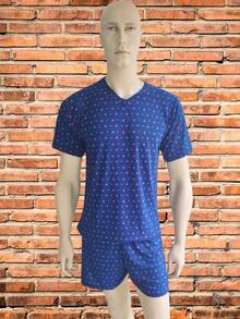 Men's Short Summer Closed Heat Garter Belt Pajamas - 藍白色 - 查看 3