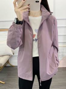 1pc Spring/Autumn Women Outdoor Sports Windbreaker Jacket, Solid Color Versatile Design For Hiking & Trekking