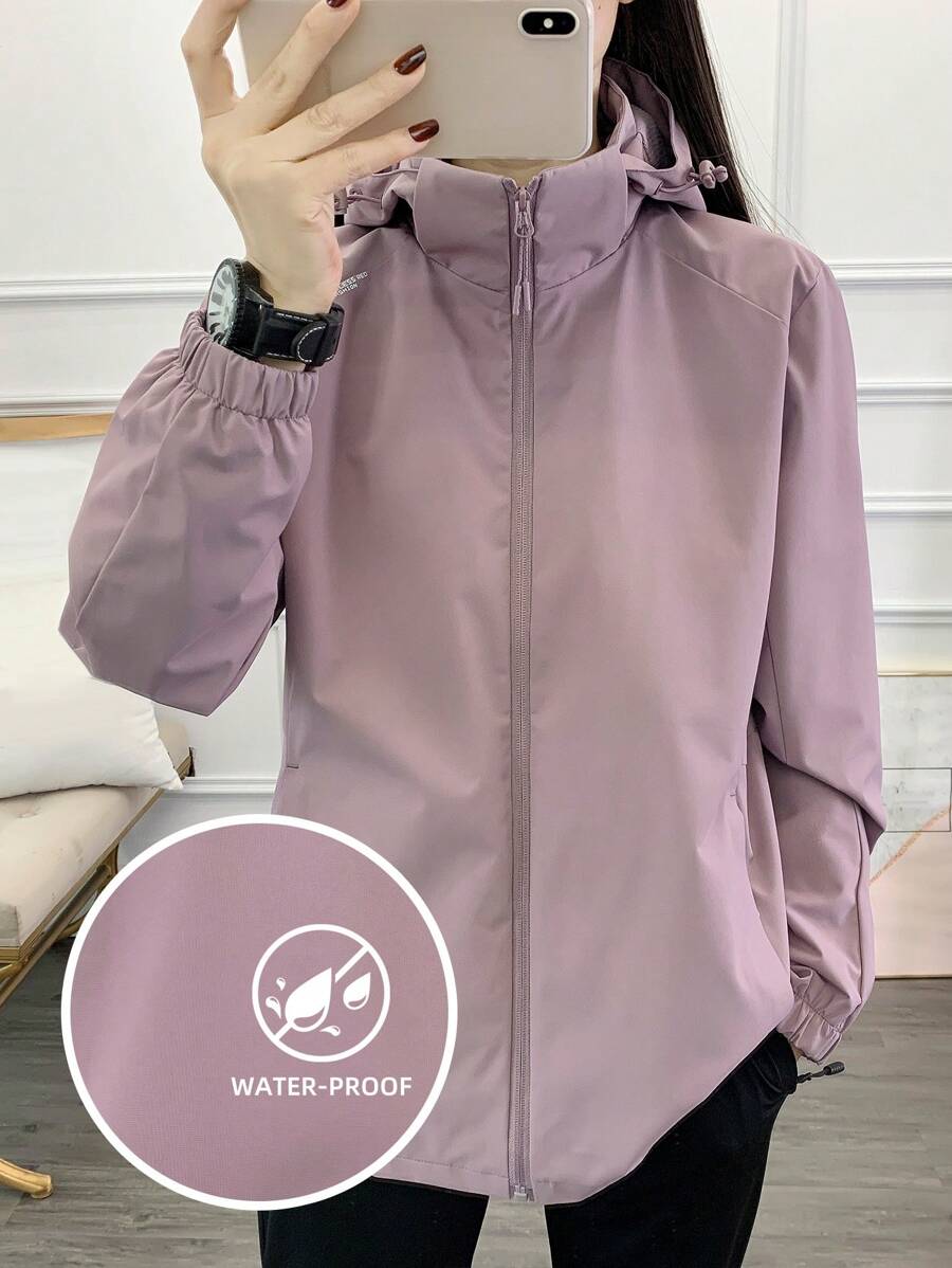 1pc Spring/Autumn Women Outdoor Sports Windbreaker Jacket, Solid Color Versatile Design For Hiking & Trekking