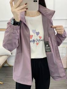 1pc Spring/Autumn Women Outdoor Sports Windbreaker Jacket, Solid Color Versatile Design For Hiking & Trekking