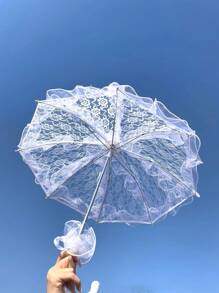 1pc Women Cute Sweet Lolita Lace Trim Straight Handle Parasol, Suitable For Wedding, Anime, Cosplay