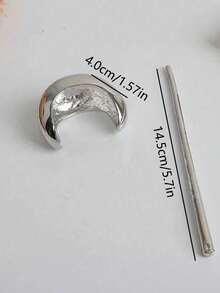 1 Stück Silber Metall Haarspange in Mondsichelform im Chinesischen Stil, elegantes und retro Mode Haaraccessoire geeignet für Frauen und Mädchen - Silber - Übersicht 4