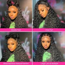 Uveous 42 Inch Kinky Curly Lace Front Wigs Human Hair 13x4 Curly Wig Human Hair 200% Density Wet And Wavy Lace Front Wigs Human Hair Pre Plucked Wig Jerry Curly For Women With Baby Hair - Natural Black - 查看 7