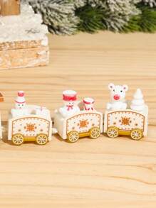1套白色四节圣诞塑料火车套装，圣诞快乐装饰，圣诞派对用品，送给家人和朋友的礼物，圣诞橱柜装饰，桌面装饰微型火车，2026新年装饰，圣诞节家庭聚会装饰品，房间装饰，家居装饰，圣诞礼物，派对礼品 - 白色 - 查看 4