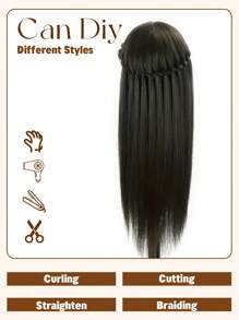 Mannequin Head 25 Inch Synthetic Fiber Manikin Head Hairdresser Styling Training Head Training Model Cosmetology Doll Head Hair For Practice Cutting Braiding For Daily Party , Halloween, Cosplay,Christmas, Parties, Etc. - Black - View 6