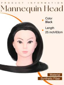 Mannequin Head 25 Inch Synthetic Fiber Manikin Head Hairdresser Styling Training Head Training Model Cosmetology Doll Head Hair For Practice Cutting Braiding For Daily Party , Halloween, Cosplay,Christmas, Parties, Etc. - Black - View 4