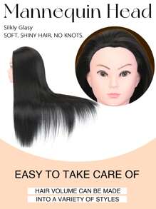 Mannequin Head 25 Inch Synthetic Fiber Manikin Head Hairdresser Styling Training Head Training Model Cosmetology Doll Head Hair For Practice Cutting Braiding For Daily Party , Halloween, Cosplay,Christmas, Parties, Etc. - Black - View 5