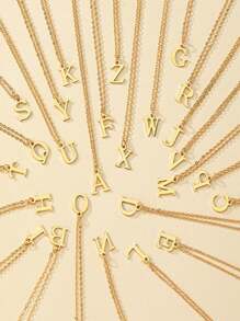 1 件时尚简约原创切片不锈钢 A-Z，26 颗英文首字母吊坠女士项链，不锈钢项链锁骨链适合女孩日常佩戴 - 金黃色 - 查看 3